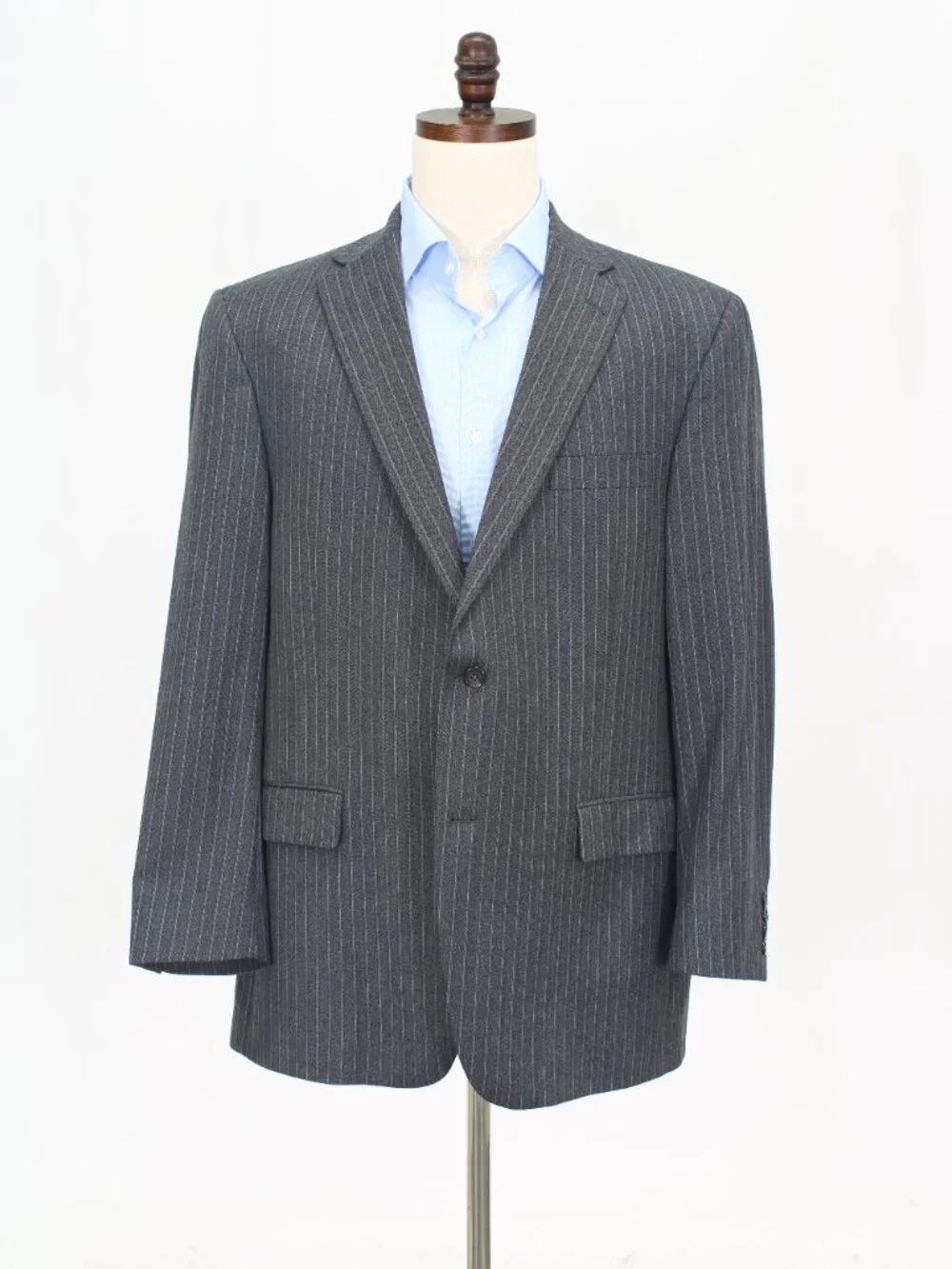 Hart Schaffner Marx Union Made 46R 40x29 Gray Full Suit 2-Button Stripe R949